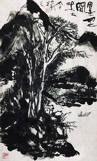刘参作品《渔家晚唱》规格：130cmx65cm