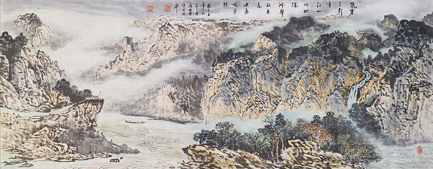 刁广稳作品4《岚雾今朝重，江山此地深。滩声秋更急，峡气晓多阴。》