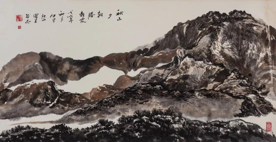 时平太作品2《秋山夕阳胜朝霞》46X69cm