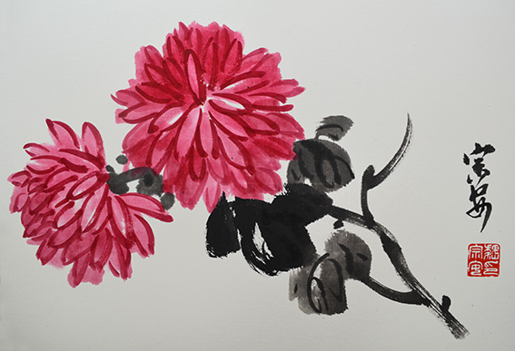 魏宗安作品7《红菊》38X53cm