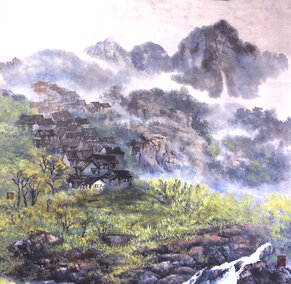 盛絜作品8《村野落山里》（68x68）