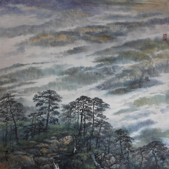 盛絜作品9《松涛雾蒙细雨景》(67X68)