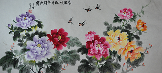 倪宪振作品4《春风吹牡丹开群燕舞》