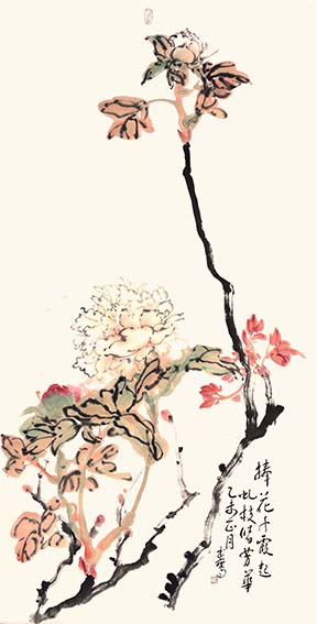 张书鸾作品《捧花千霞起》（138X69厘米）2015年