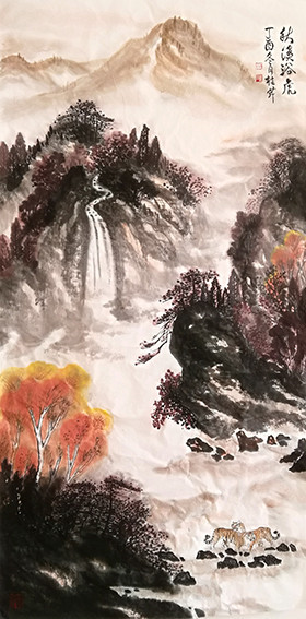 白桂芹作品15《秋溪浴虎》