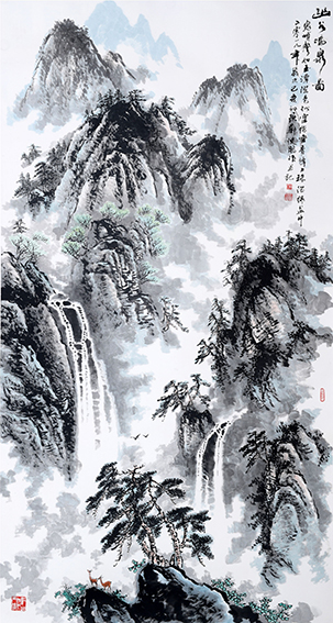 郑健鹏作品8《幽谷鸣泉图》